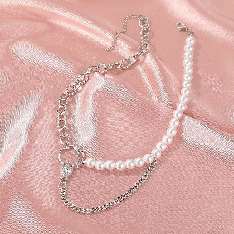 South Korea INS asymmetric pearl stitching snakehead necklace cold wind simple chain clavicle chain choker female wholesale ?